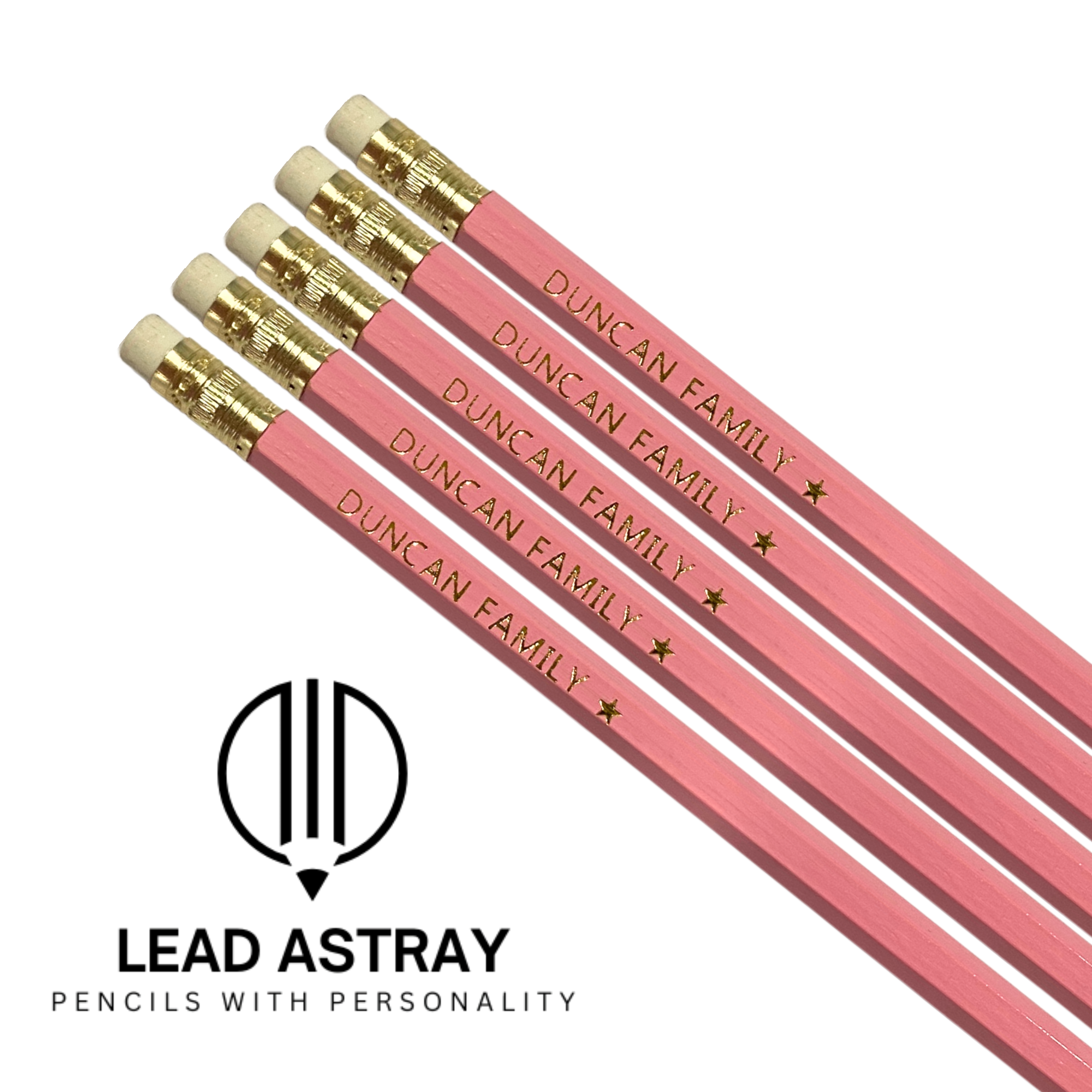 Set of 5 personalised pencils (mixed phrase)