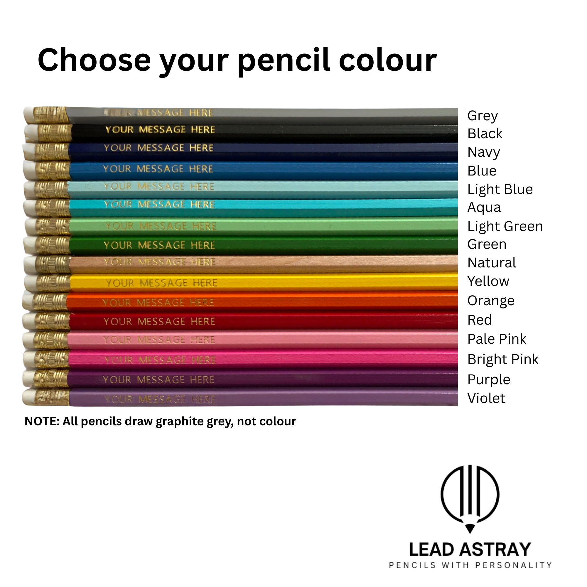 Set of 5 personalised pencils (mixed phrase)
